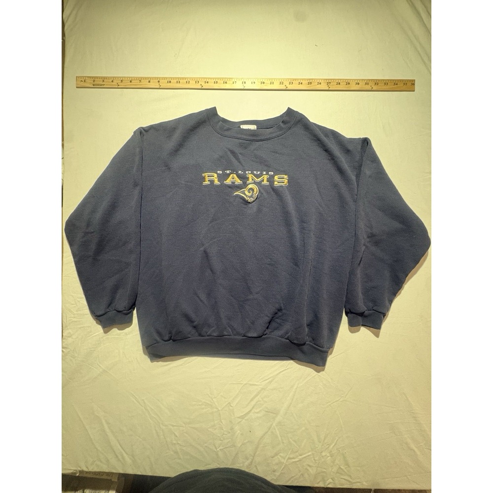 Vintage St Louis Rams NFL Embroidered Crewneck Sweatshirt Blue Mens XL
